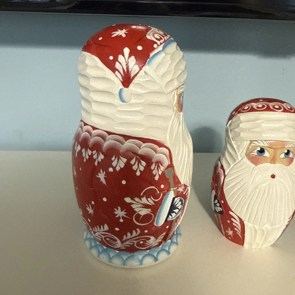 Vtg 5 Pc Russian Nesting Doll Set Hand Carved Santa Signed‎ Ceprueb Tiocao 6